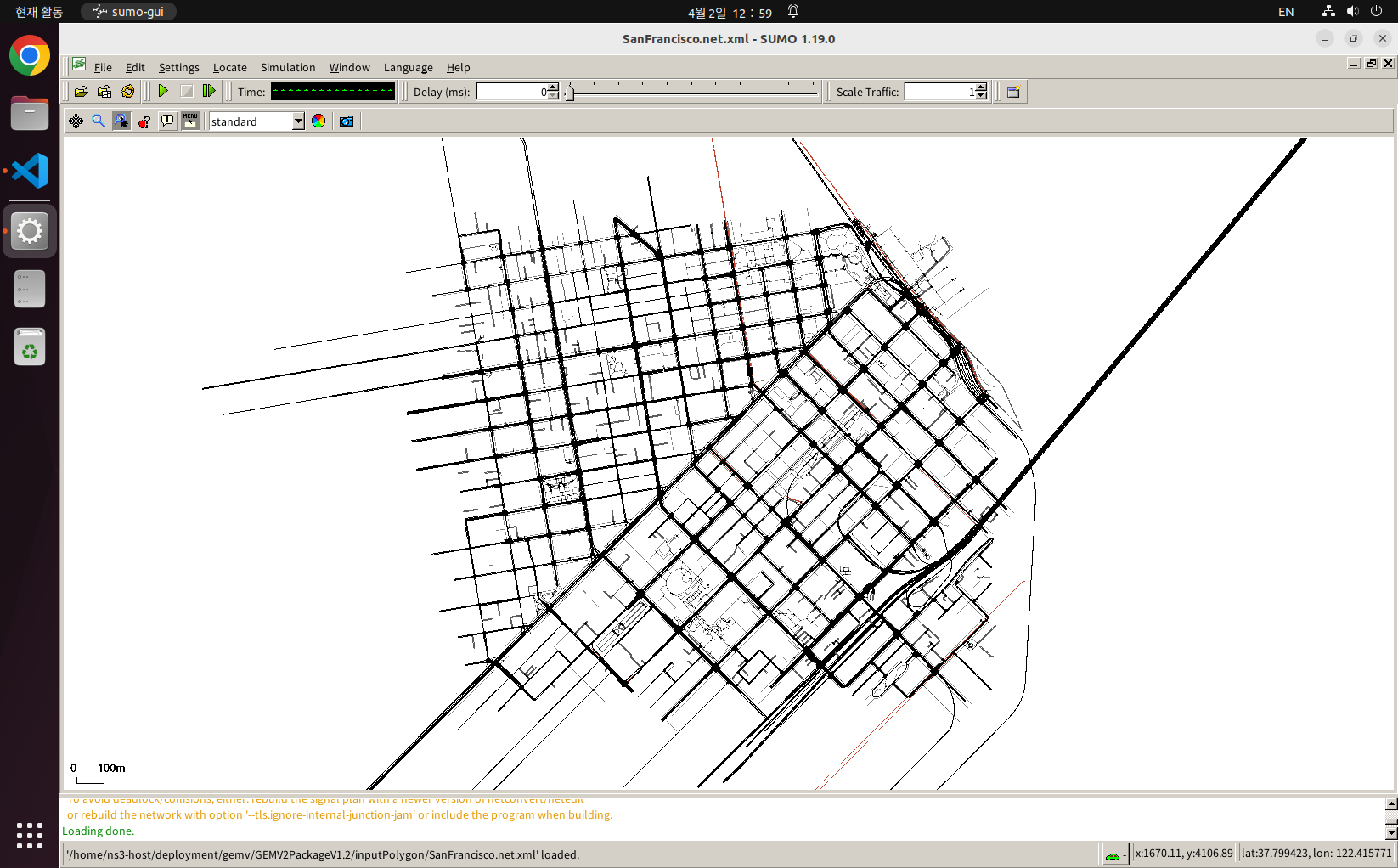[Fig. 3] SUMO-gui를 통해 확인한 SanFrancisco.net.xml.